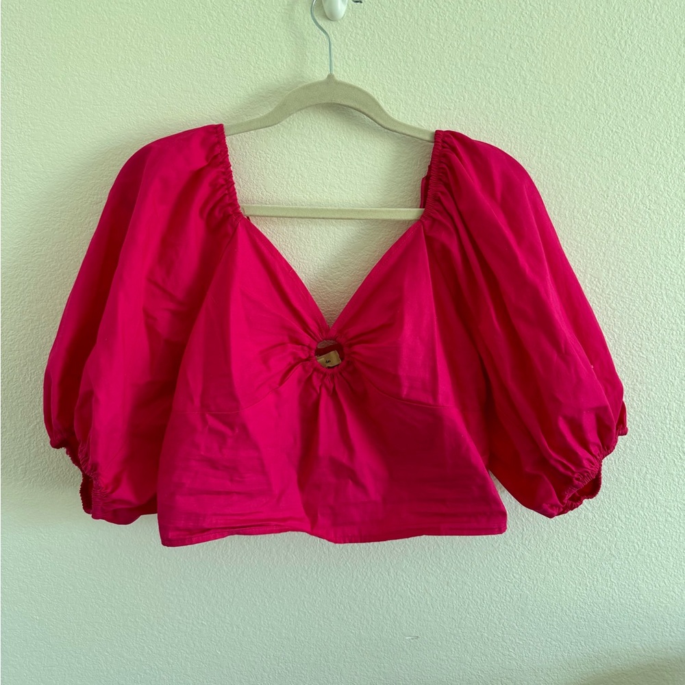Hot Pink Puff Sleeve Crop Top